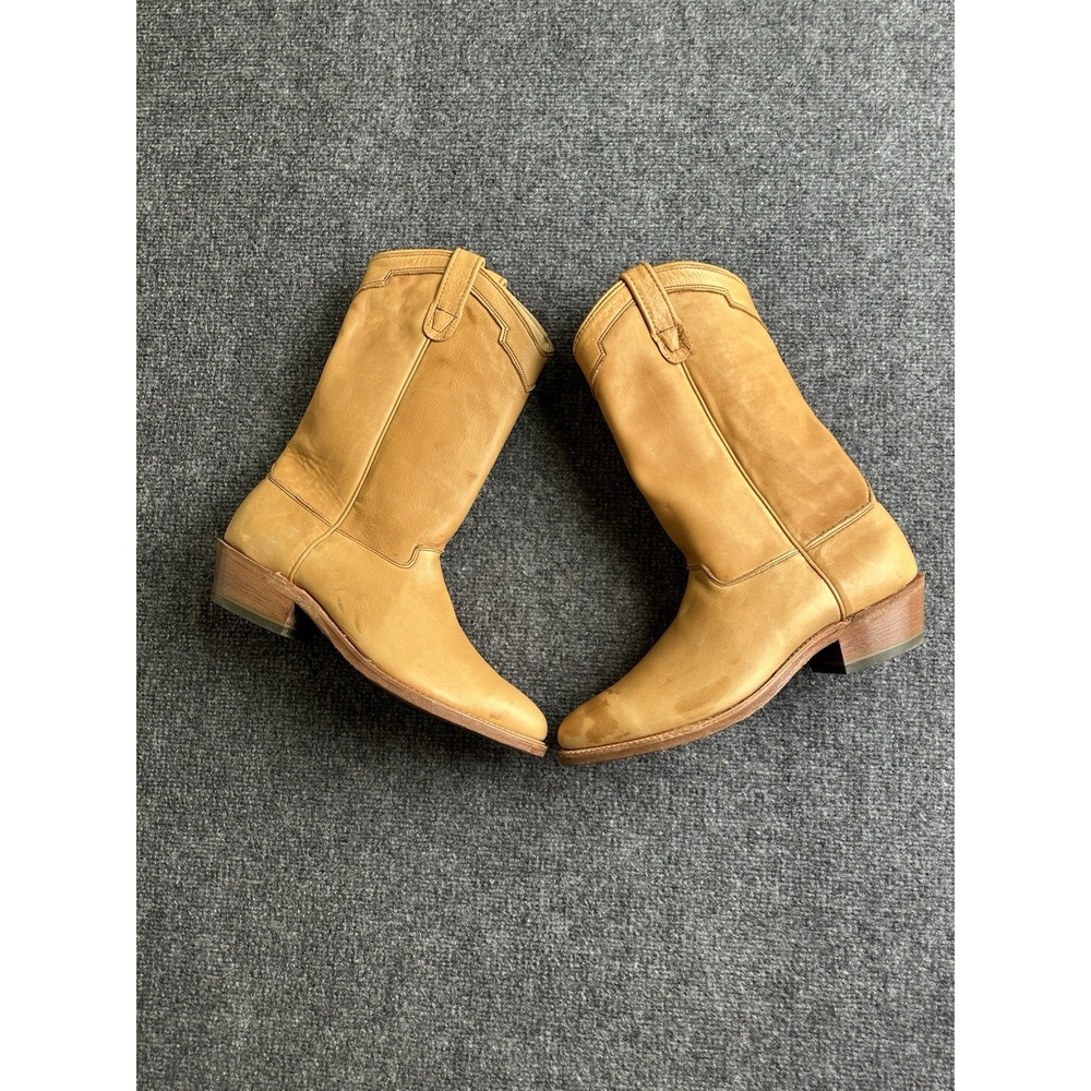 Women's Sundance Western Cowboy Boots Tan Leather Made in USA, Size 8.5 M